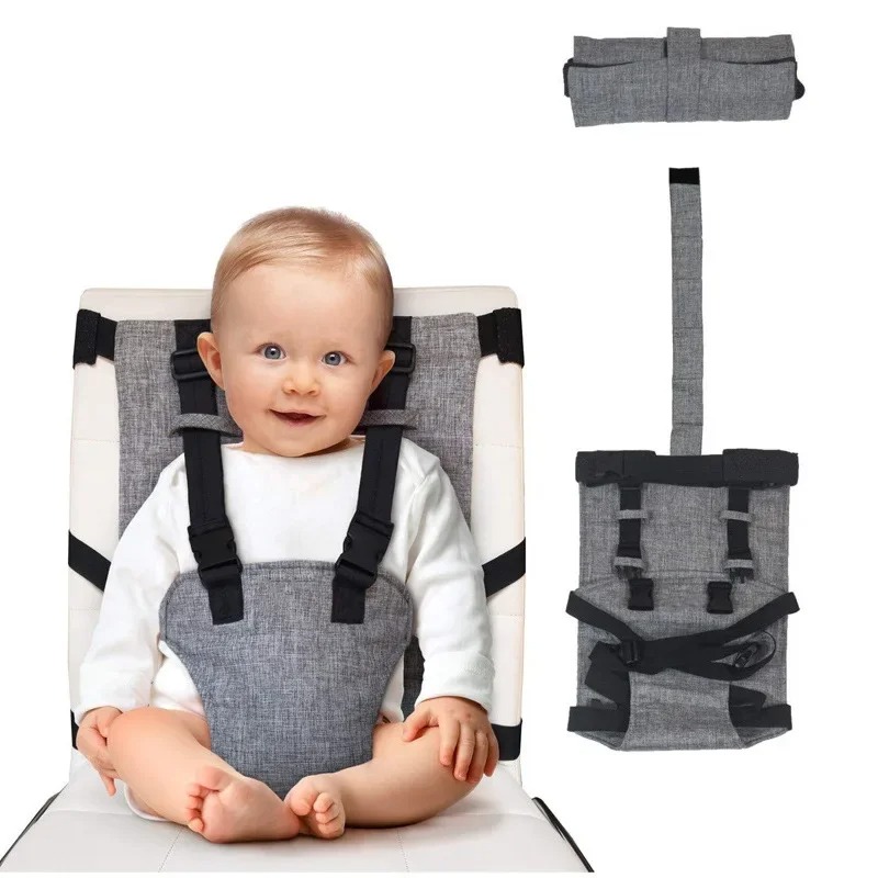 Travel Accessories Baby - เข็มขัดนิรภัยสำหรับเก้าอี้ทานข้าวเด็กแบบปรับได้ สายรัดนิรภัยสำหรับเดินทาง ใช้ได้กับเก้าอี้ทานข้าว เก้าอี้นั่งในรถ ป้องกันการกระแทกขณะให้อาหาร อุปกรณ์ดูแลเด็ก