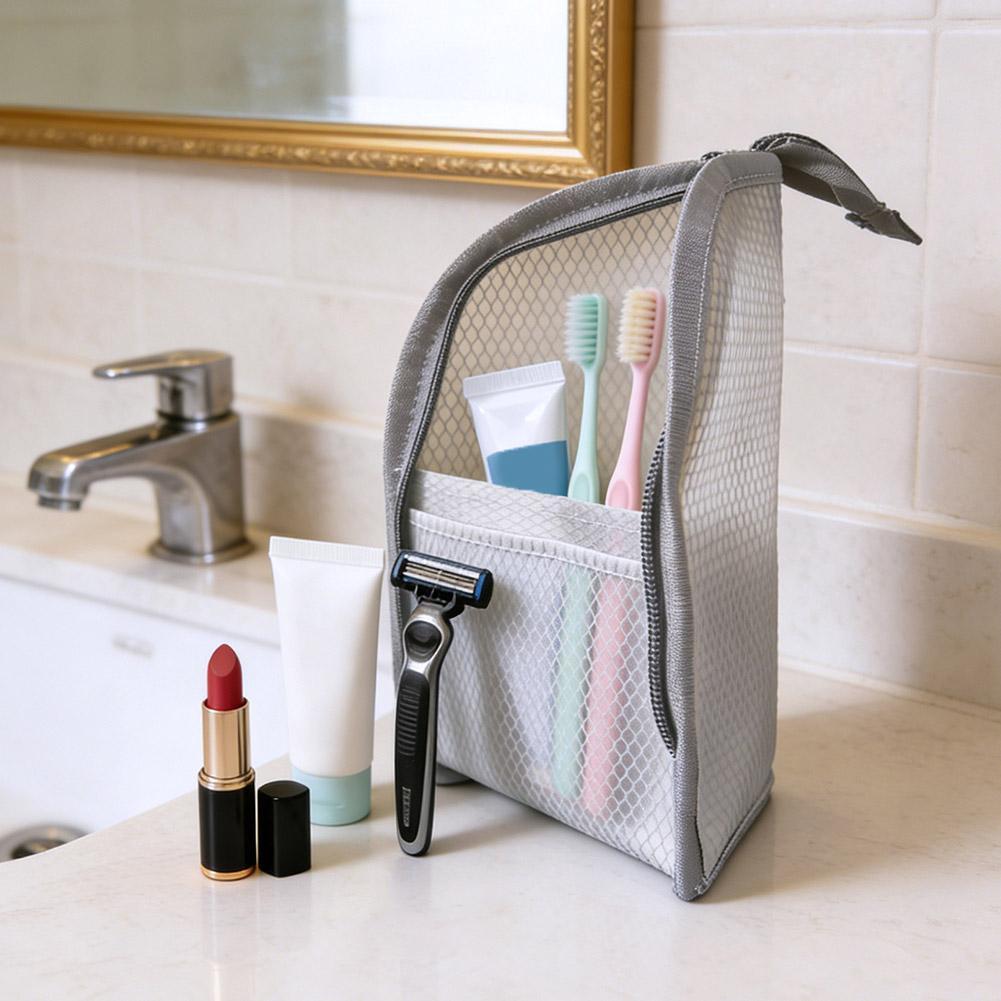 Travel Accessories Organizer Bag - กระเป๋าใส่อุปกรณ์อาบน้ำแบบตาข่าย กระเป๋าใส่แปรงสีฟันแบบพกพา กระเป๋าจัดระเบียบเครื่องสำอาง กระเป๋าเก็บแปรงแต่งหน้า กระเป๋าใส่ของใช้ในห้องน้ำ ดรอปชิปปิ้ง